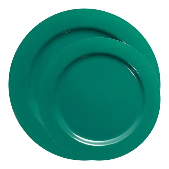 Solid Green Holiday Round Disposable Plastic Dinnerware Value Set (120 Guests) {2}