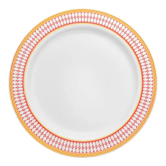 White with Red and Gold Chord Rim Plastic Appetizer/Salad Plates - 7.5" (120 Plates) {2}