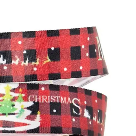 1 Roll Narrow Satin Holiday Ribbon 7/8" x 25 Yards Festive Christmas Ribbon Christmas Plaid {6}