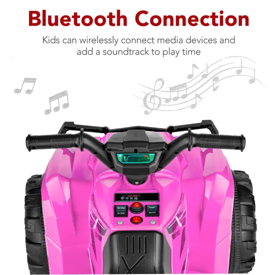 Best Choice Products 12V Kids Ride-On ATV Quad w/ Bluetooth, 2.4mph Max, Treaded Tires, LED Lights, Radio Pink {3}