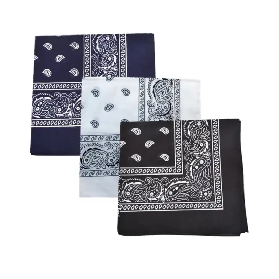 Mechaly Paisley 100% Cotton Bandanas - 3 Pack (3 Mixed (Black/Blue/White)) {1}