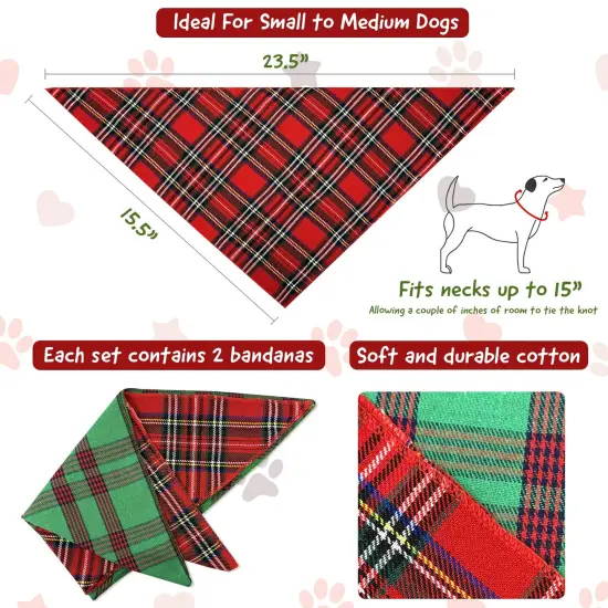 Wrapables Christmas Pet Triangle Bandana, Bib Scarves For Cats and Dogs (Set of 2), Small, Classic Plaid {2}