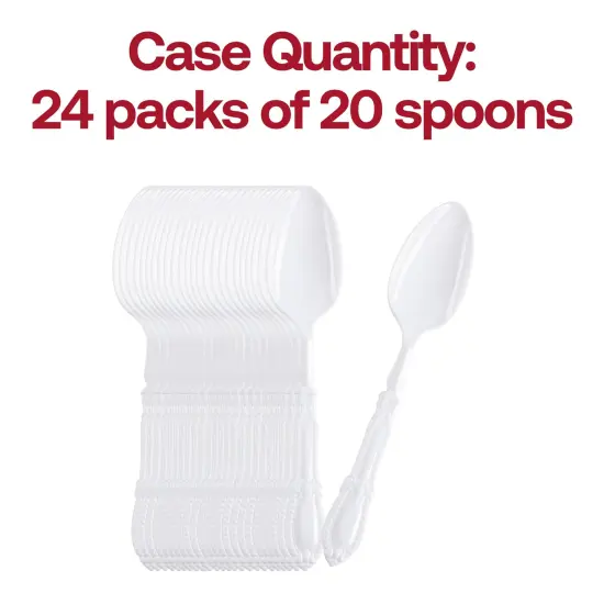 White Baroque Disposable Plastic Dinner Spoons (480 Spoons) {5}
