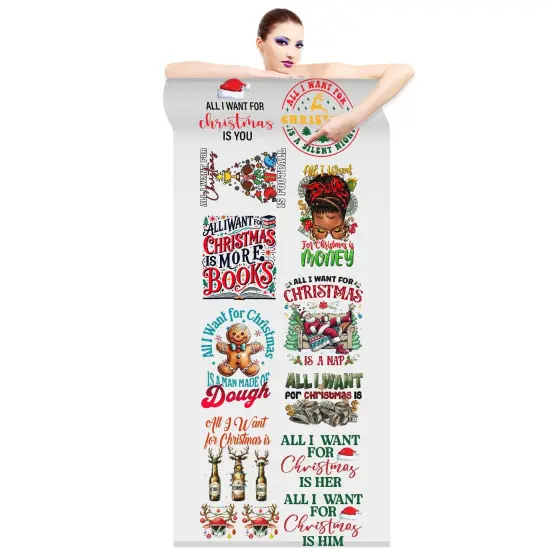 All I Want for Christmas - DTF Transfer 22x60 Direct-to-Film Gang Sheets - 11 Adult Prints And 2 Pocket Prints Iron On Transfers {2}