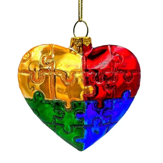 Sentimental Autism Heart Puzzle Glass Christmas Ornament, Autistic Child Parent Gift {1}