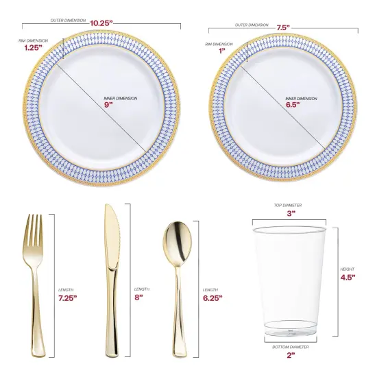 White with Blue and Gold Chord Rim Plastic Wedding Value Set (120 Settings) {2}
