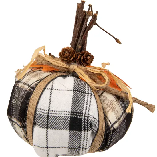 Northlight Plaid Pumpkin with Leaf Fall Harvest Pumpkin Decoration - 5" - White and Black {7}