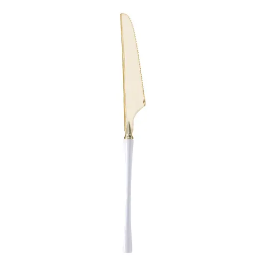 Gold with White Handle Moderno Disposable Plastic Dinner Knives (240 Knives) {1}