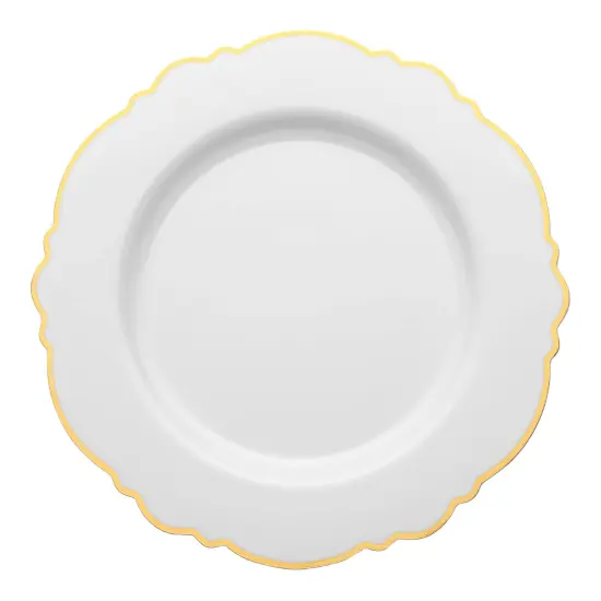 White with Gold Rim Round Blossom Disposable Plastic Dinner Plates - 10.25" (120 Plates) {2}