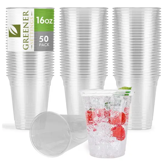 Greener Settings Clear Compostable Disposable Cups 16 Ounce [50 Cups] {1}