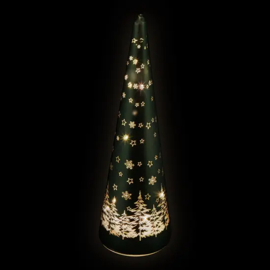 Northlight LED Lighted Snowy Forest Glass Christmas Cone Tree Decoration- 11.5" Green {4}