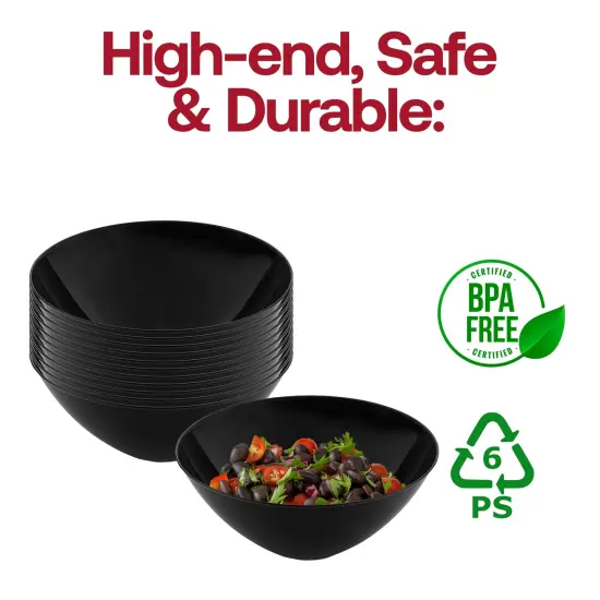 Solid Black Organic Round Disposable Plastic Bowls - 100 oz. (24 Bowls) {4}
