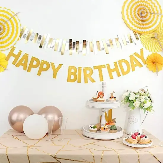 4 feet Gold Glittered Happy Birthday Paper Hanging Party GARLAND Events Supplies {2}