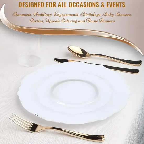 Solid White Round Blossom Disposable Plastic Wedding Value Set (20 Settings) {5}