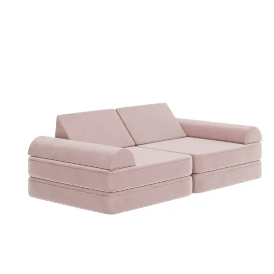 Emma and Oliver Conner Modular Play Couch for Kids with Convertible 6-Piece Design and Soft Foam Cushions Blush {2}