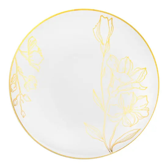 White with Gold Antique Floral Round Disposable Plastic Appetizer/Salad Plates - 7.5" (120 Plates) {2}