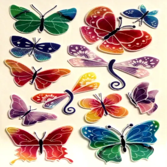 Designer Colorful Butterflies Dimensional Glittered Vellum Stickers {1}