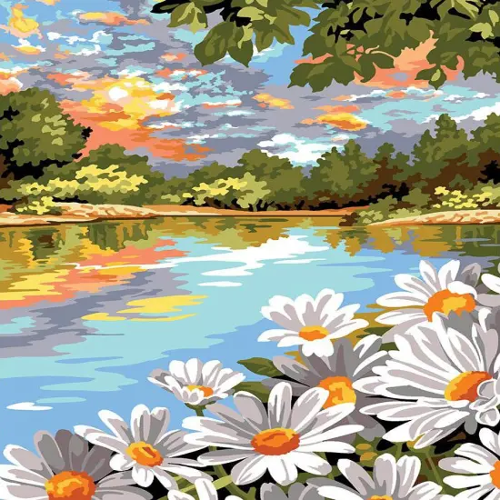 Needlepoint canvas for halfstitch without yarn The Lake With Daisies MRC15257 Margot de Paris Printed Tapestry Canvas {1}