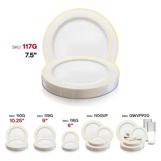 White with Gold Edge Rim Plastic Appetizer/Salad Plates - 7.5" (120 Plates) {6}