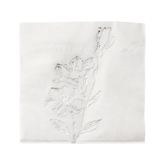 Durable White with Silver Antique Floral Paper Beverage/Cocktail Napkins (600 Napkins) {1}