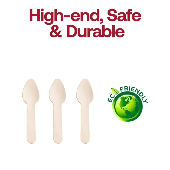 Natural Birch Eco-Friendly Disposable Mini Dessert Spoons - 3" (600 Spoons) {4}