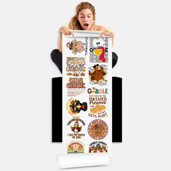 Thanksgiving Gobble Squad - DTF Transfer 22x60 Direct-to-Film Gang Sheets Iron On Transfers - 12 Adult Prints {2}