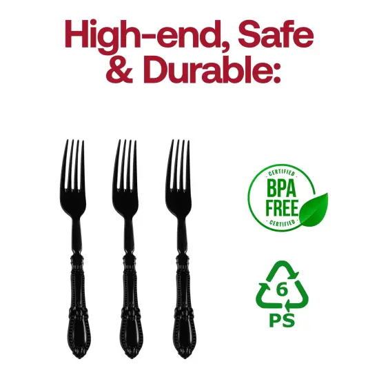 Black Baroque Disposable Plastic Dinner Forks (480 Forks) {4}