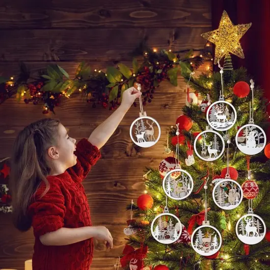 Kitcheniva Christmas 3D Glitter Reindeer Wooden Ornaments 3 - 6 Pcs {4}