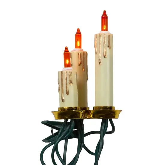 Kurt Adler UL 15-Light White Triple Candle Extended Light Set with Ivory Candle Shaft, Gold Dripping Wax and Amber Bulbs {2}