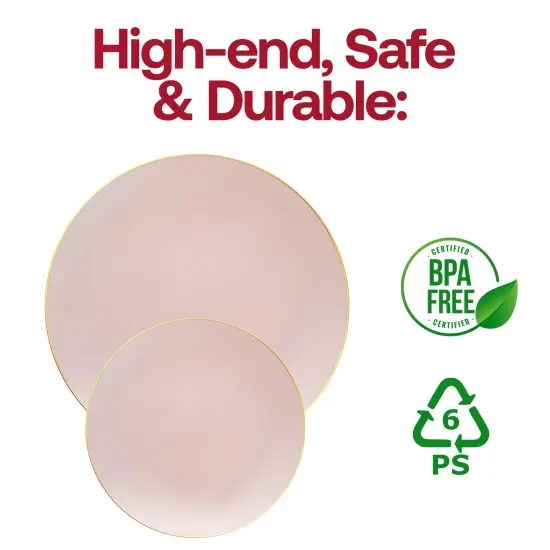 Pink with Gold Organic Round Disposable Plastic Dinner Plates - 10.25" (120 Plates) {5}