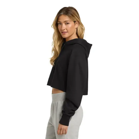 Bayside &reg; Ladies Usa Made Cropped Hooded Sweatshirt BLACK {6}