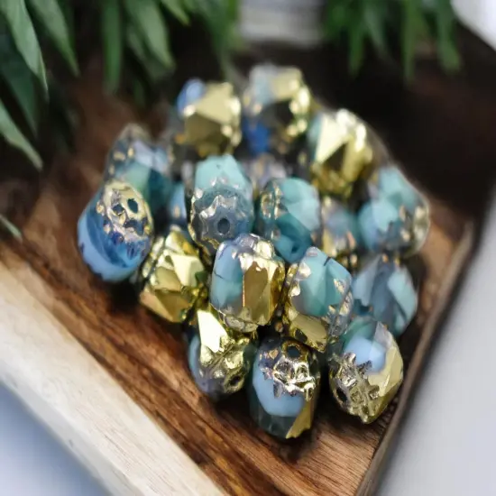 Gold Washed Turquoise Blend Cathedral Beads {3}