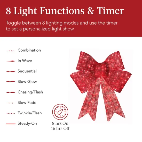 Best Choice Products Pre-Lit Christmas Bow, Large Outdoor LED Lighted Holiday D&eacute;cor w/ 8 Light Functions, Hook {4}