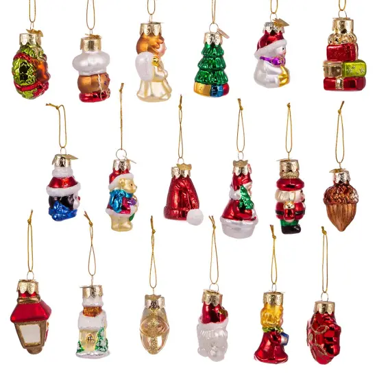 Kurt Adler 2-2.5-Inch Mini Christmas Shape Glass Ornaments, 18 Piece Set {3}