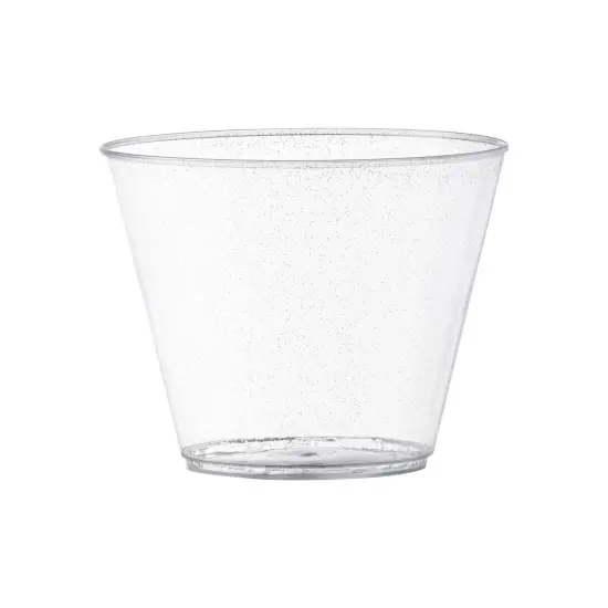 Clear with Silver Glitter Round Disposable Plastic Party Cups - 9 oz. (240 Cups) {1}