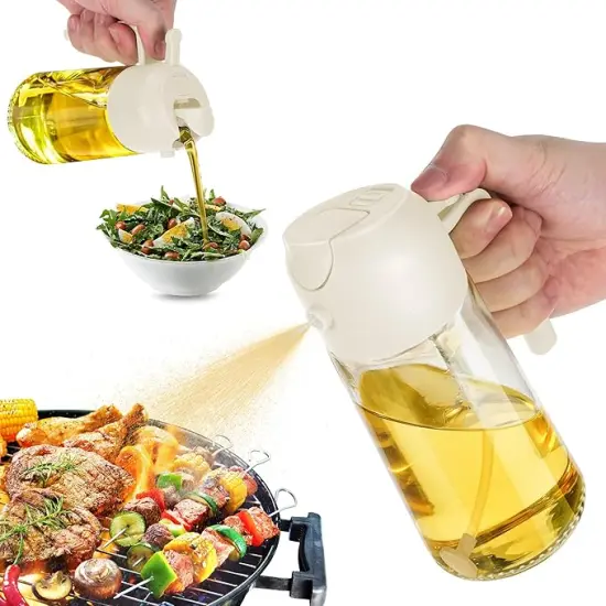 2 in 1 oil dispenser and oil sprayer for Cooking Bottle for Kitchen Air Fryer, Salad Olive Oil Sprayer White {1}