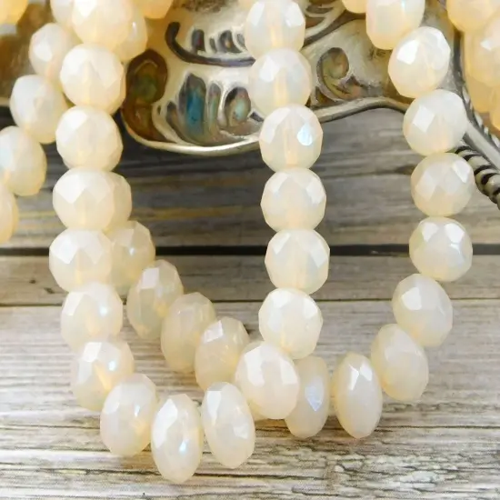 Cream Opalite Fire Polished Rondelle Beads - 3x5mm, 5x7mm or 6x8mm {4}