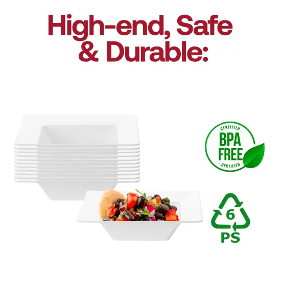 White Square Plastic Dessert Bowls - 5 oz. (120 Bowls) {4}
