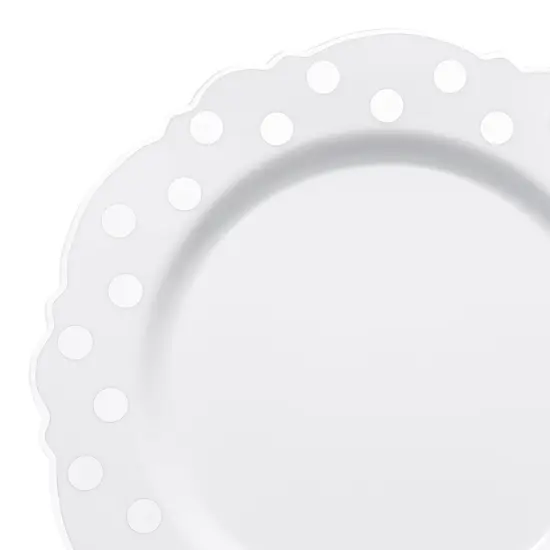 White with Silver Dots Round Blossom Disposable Plastic Salad Plates - 7.5" (120 Plates) {1}