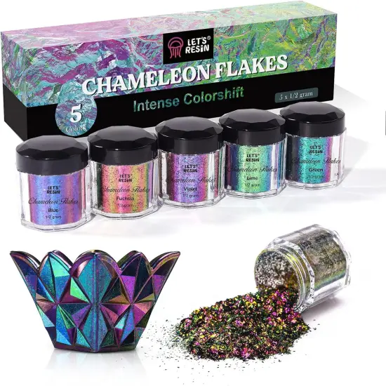 LET'S RESIN Chameleon Flakes, Resin Supplies -Intense Color Shift Pigment Powder for Resin Molds/Tumblers, Chrome Powder Pigment for Christmas Nail Art/Paint/Soap Making {1}