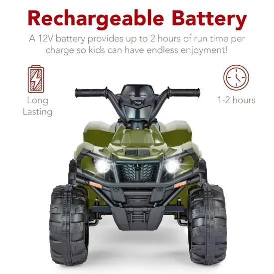 Best Choice Products 12V Kids Ride-On ATV Quad w/ Bluetooth, 2.4mph Max, Treaded Tires, LED Lights, Radio Army Green {5}