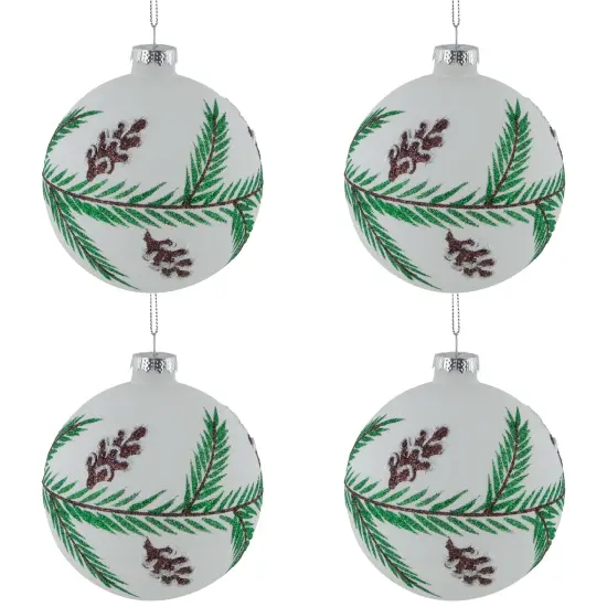 Northlight Glittered Glass Ball Christmas Ornaments with Pine Cones- 4" (100mm) - 4ct Green {3}