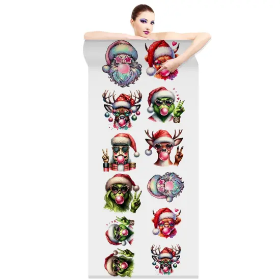 Bubble Gum Santa - Christmas DTF Transfer 22x60 Direct-to-Film Gang Sheets - 7 Adult Prints And 5 Youth Prints Iron On Transfers {2}
