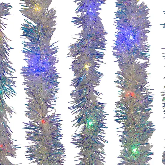 Kurt Adler 32.8-Foot Battery-Operated Iridescent Tinsel Garland with 100 Multi-Colored Lights {4}