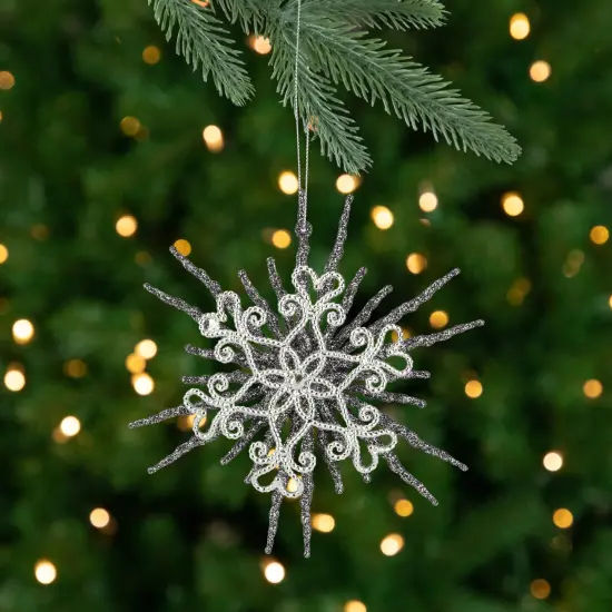 Northlight Glittered Double Snowflake Christmas Ornament - 6" - Silver {1}