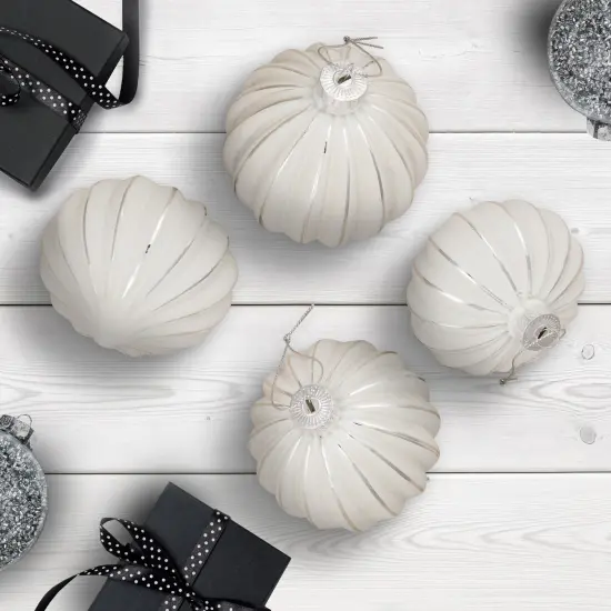 Northlight Striped Ball and Onion Glass Christmas Ornaments - 3" (80mm) - White and Silver- 4ct {1}