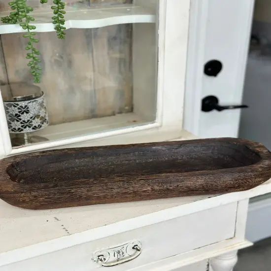 Rustic Wooden Dough Bowl Tray - Antique Brown Oval for Centerpieces, Candle Making, and Table D&eacute;cor {4}