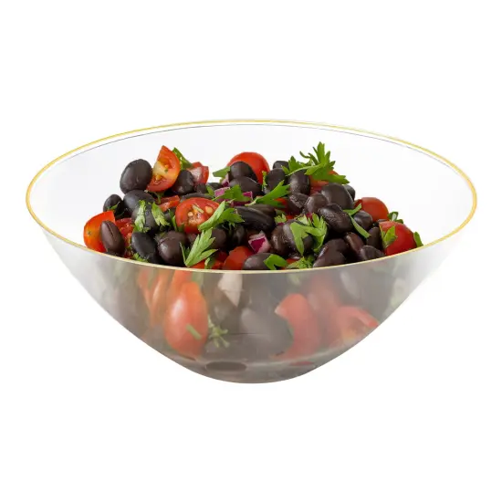 Clear with Gold Rim Organic Round Disposable Plastic Bowls - 32 oz. (60 Bowls) {2}