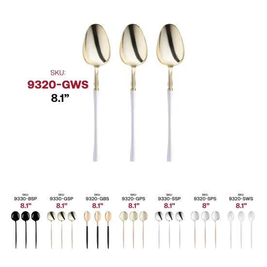 Gold with White Handle Moderno Disposable Plastic Dinner Spoons (240 Spoons) {6}