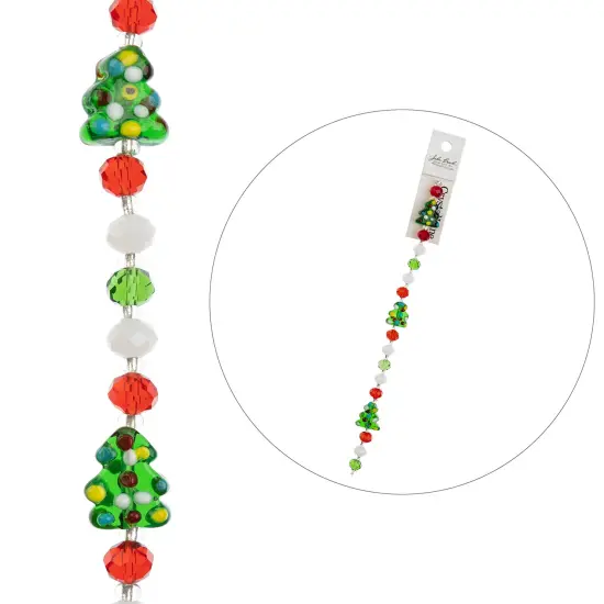 Crystal Lane DIY 7" Lampwork Designer Holiday Glass Bead Mix Strand Christmas Tree {4}